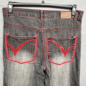 Ubug Red And Ch. Grey Denim Jeans Men Sz 36x34 Vintage Y2K Loose Fit Skater Wide